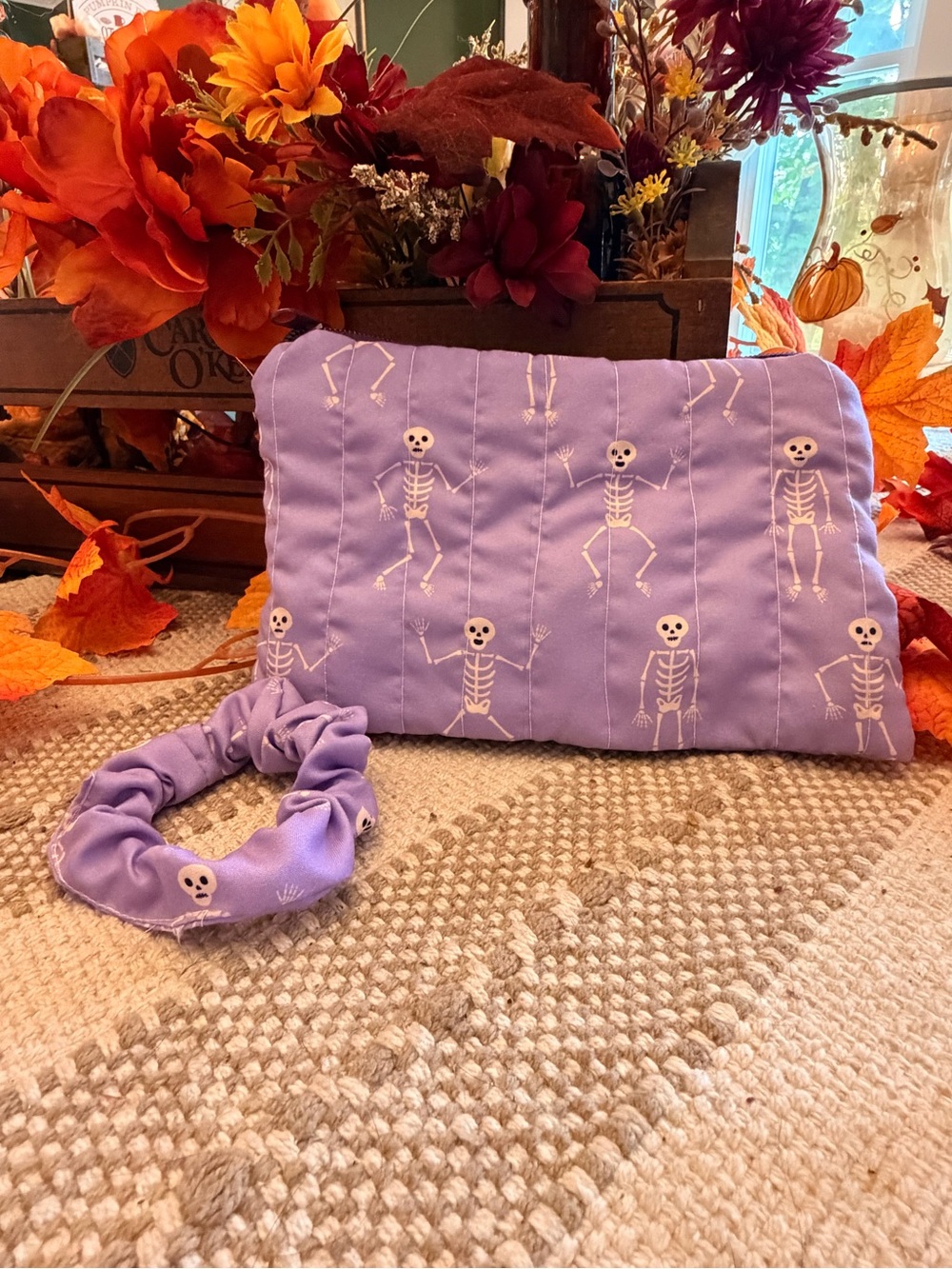 Purple Skeleton Quilted Bag with Matching Scrunchie